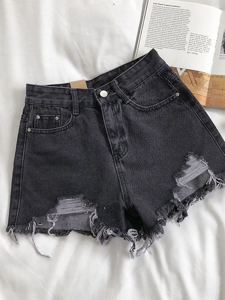 Amy Fashion - Casual High Waist Denim Shorts