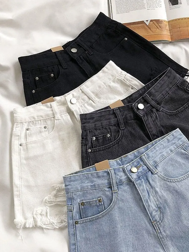 Amy Fashion - Casual High Waist Denim Shorts