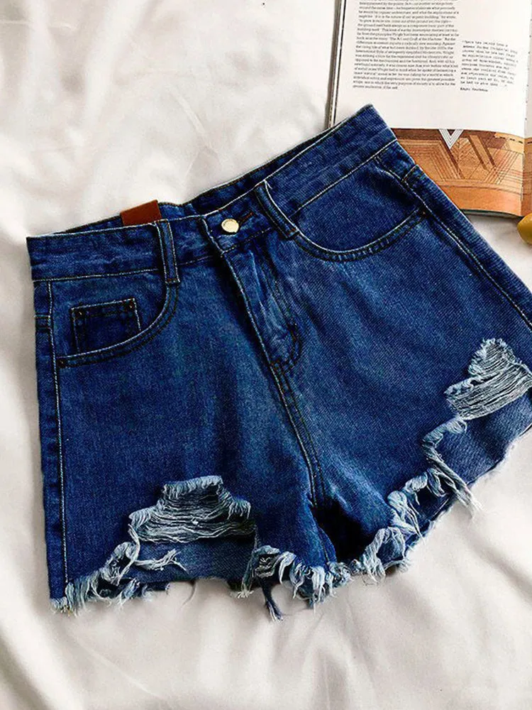 Amy Fashion - Casual High Waist Denim Shorts