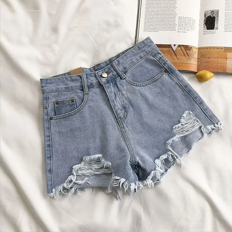 Amy Fashion - Casual High Waist Denim Shorts