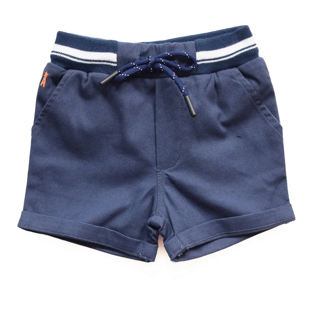 Black And Navy Striped Rib Waist Shorts