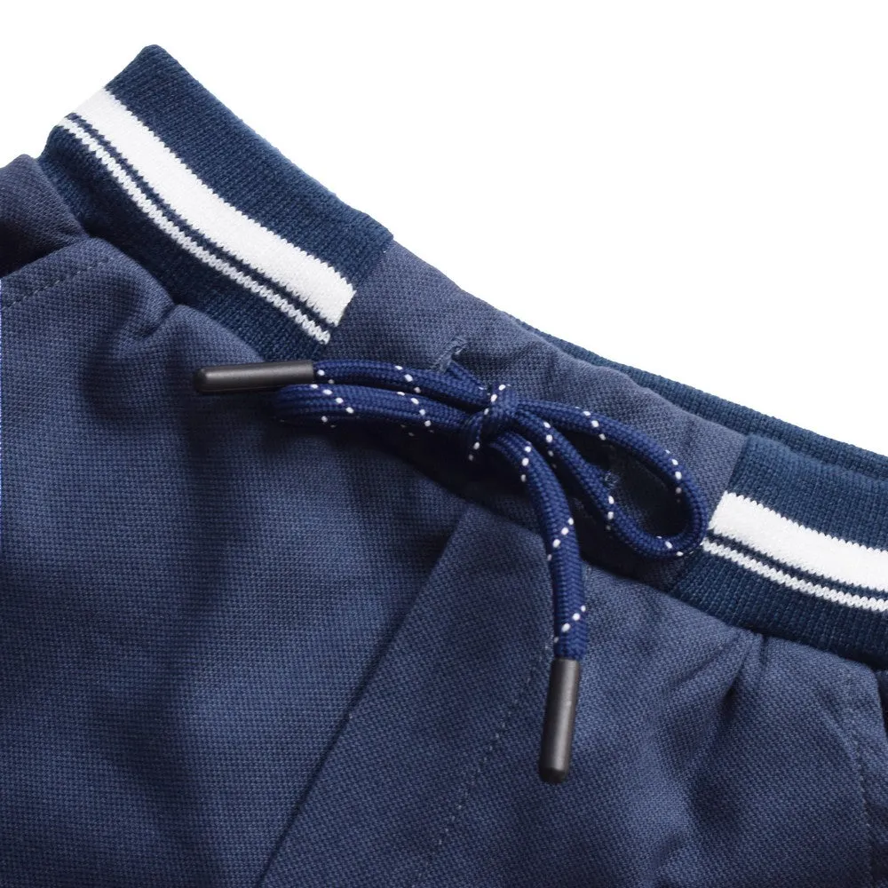 Black And Navy Striped Rib Waist Shorts