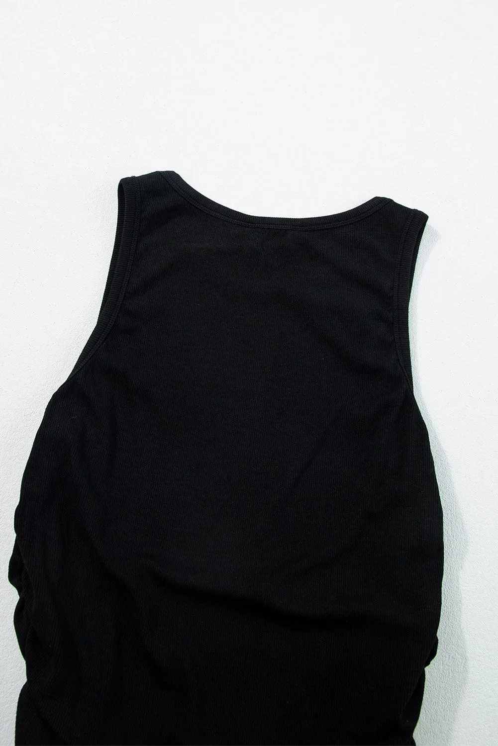 Black Plain Ruched Side Slim Tank Top for Women