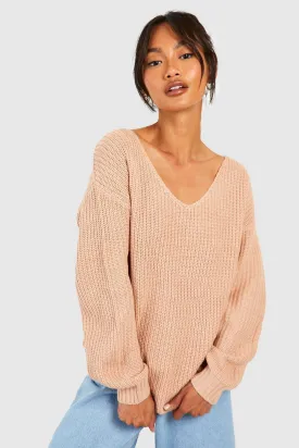 Boohoo Oversized V-Neck Sweater, Sand