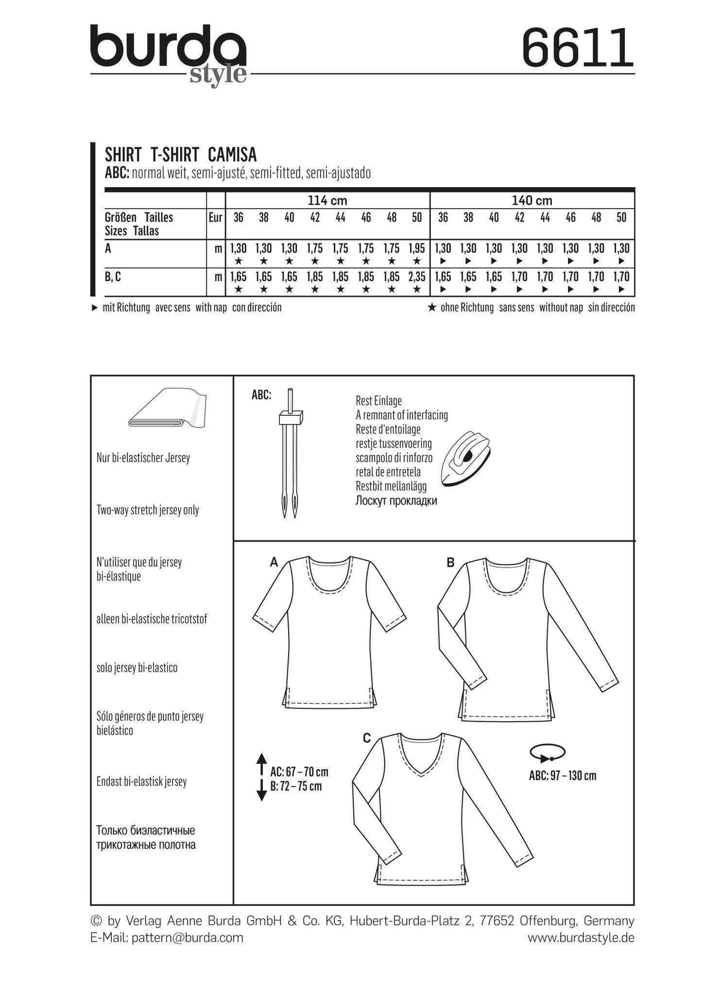 Burda 6611 Shirt Sewing Pattern