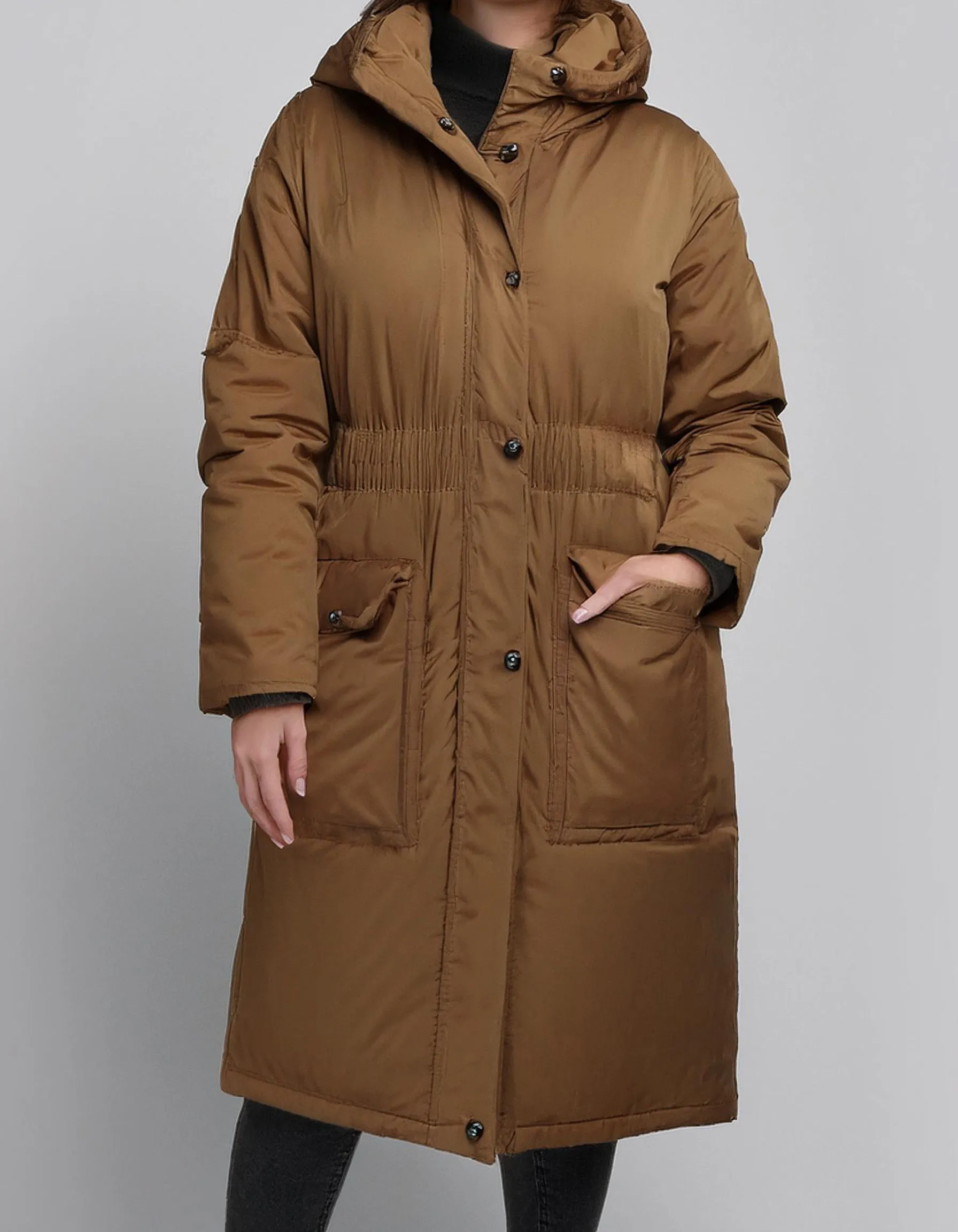 Camel Long Hooded Parka Jacket for Cold Weather