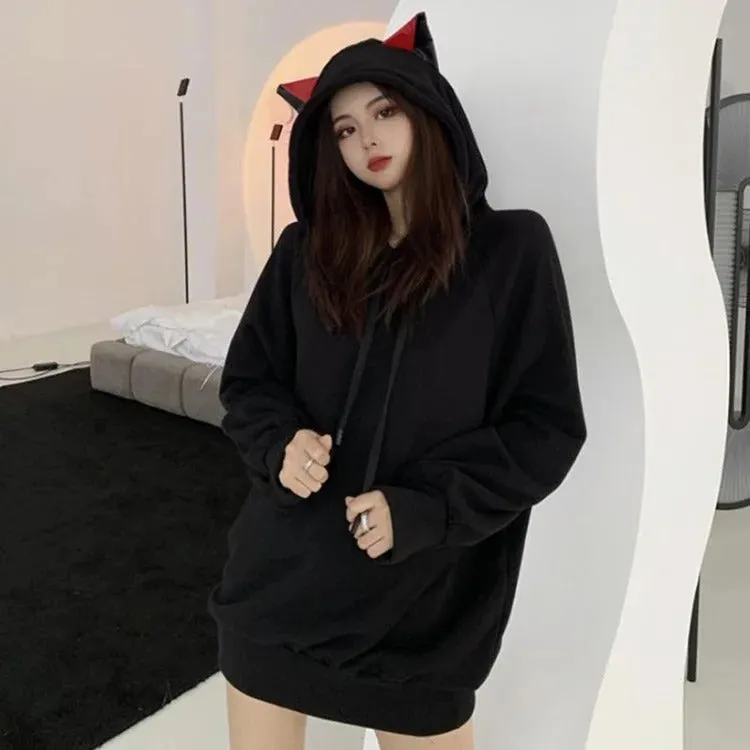 Cat Lover's Dream: Kawaii Gothic Sweatshirt with Cat Ear Hood