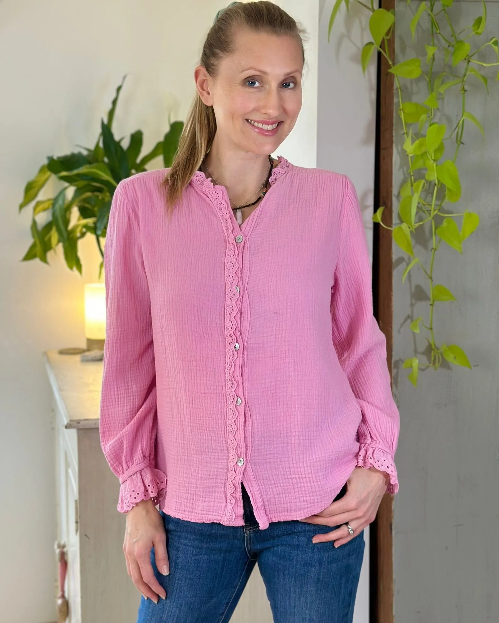 Cheesecloth Frill Shirt - Bubblegum Pink