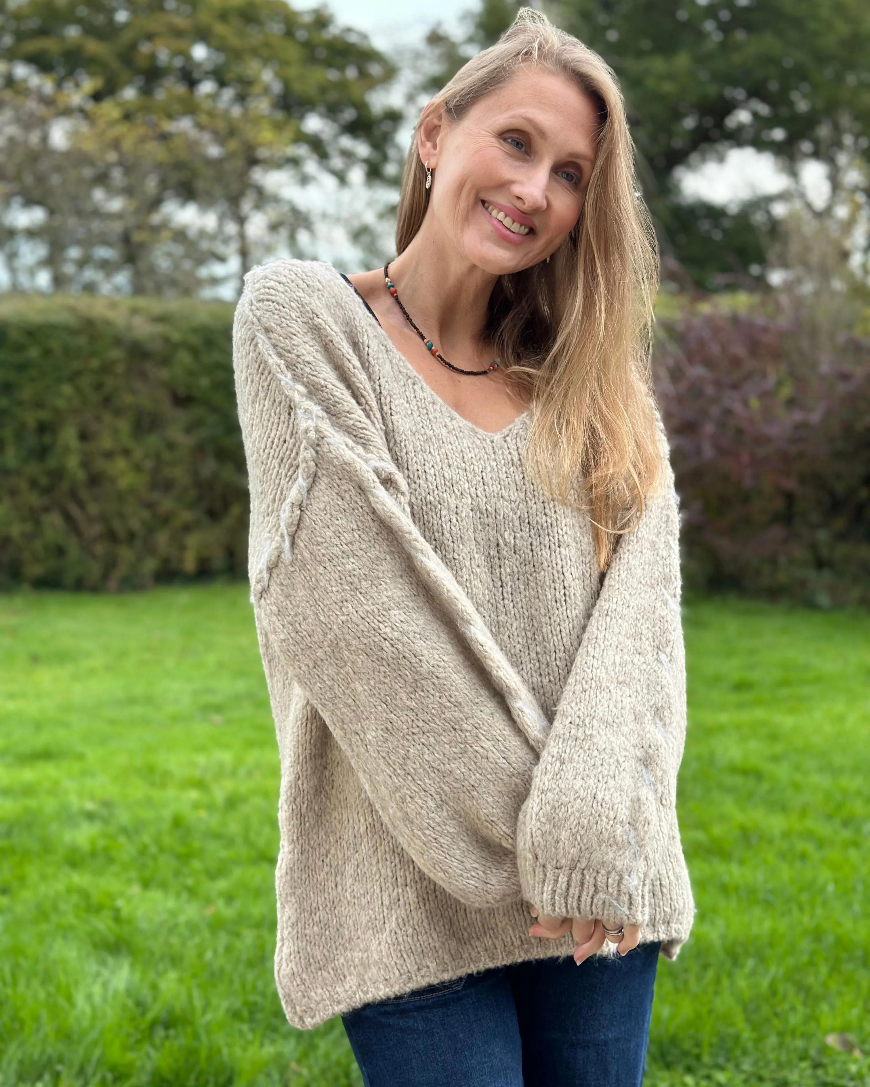 Chunky Knit Seam Detail Jumper - Oatmeal