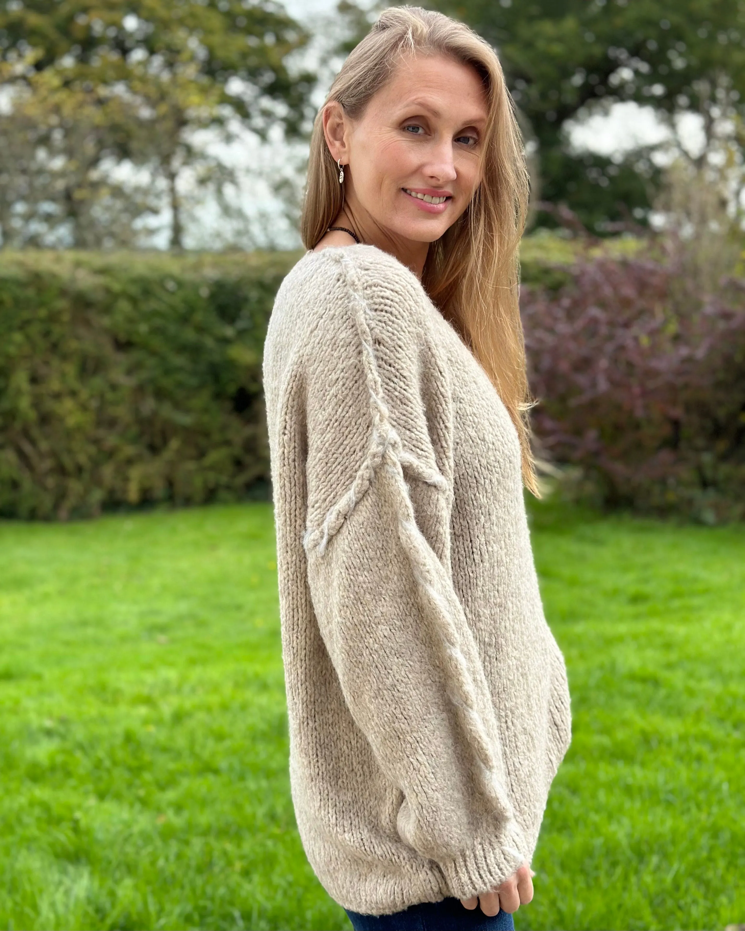 Chunky Knit Seam Detail Jumper - Oatmeal