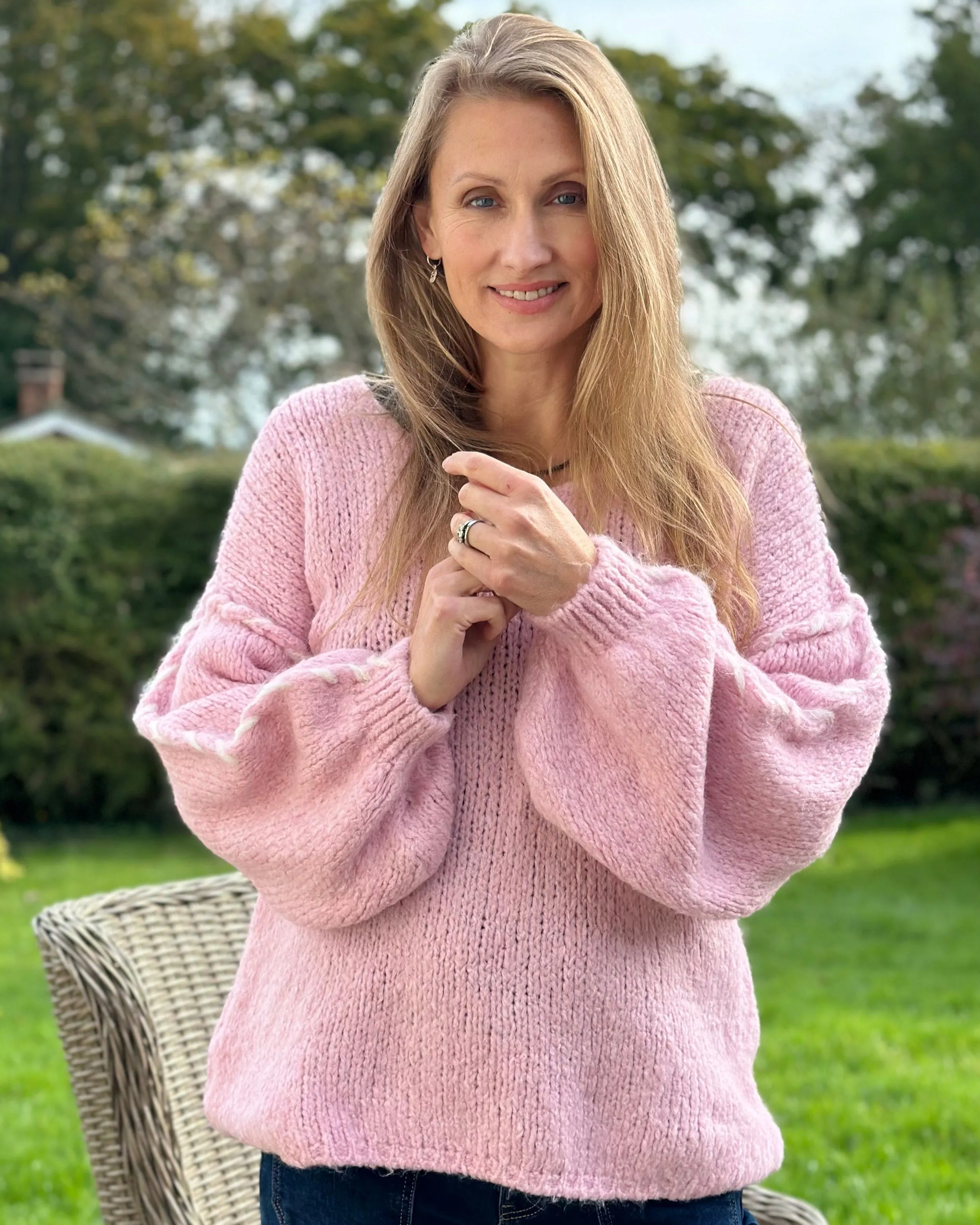 Chunky Knit Seam Detail Jumper - Pale Pink