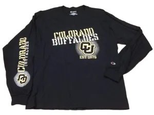 Colorado Buffaloes Champion Black Metallic Logo LS Crew Neck T-Shirt (L)