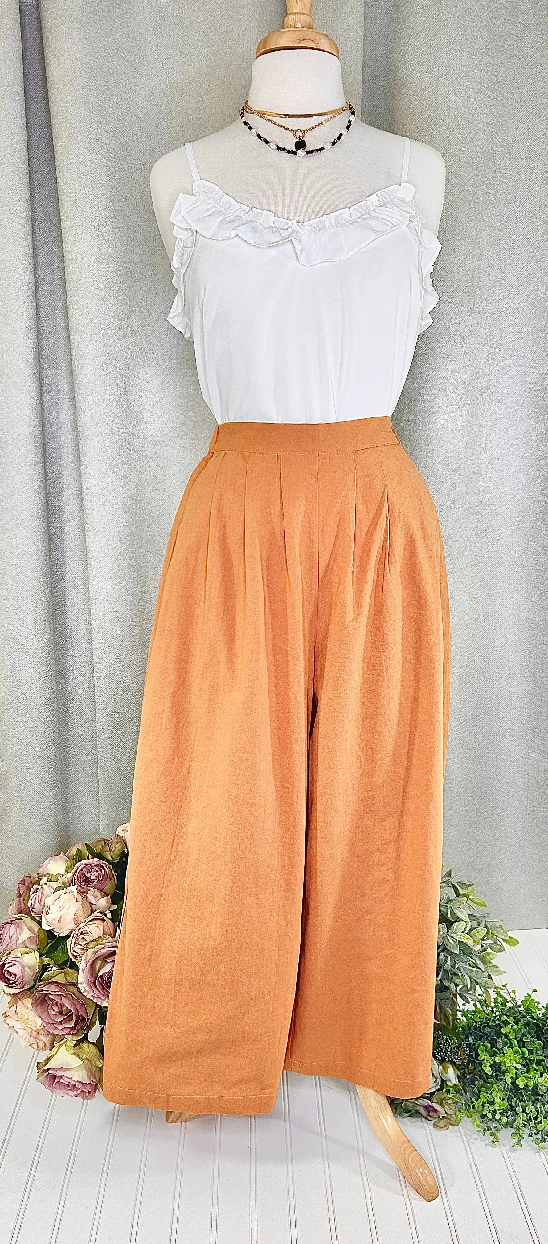 Cropped Wide Leg Pants - Camel