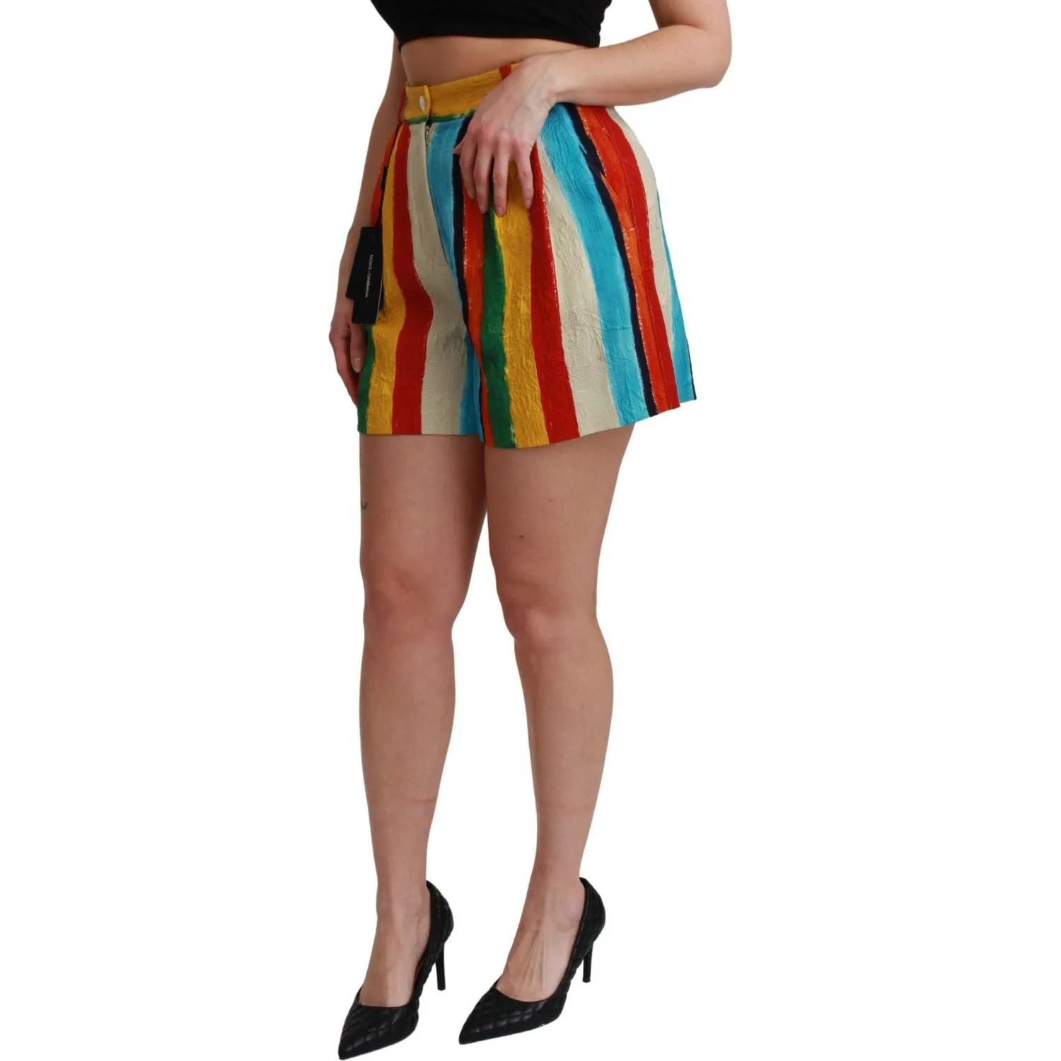 Dolce & Gabbana Multicolor Striped High-Waist Shorts