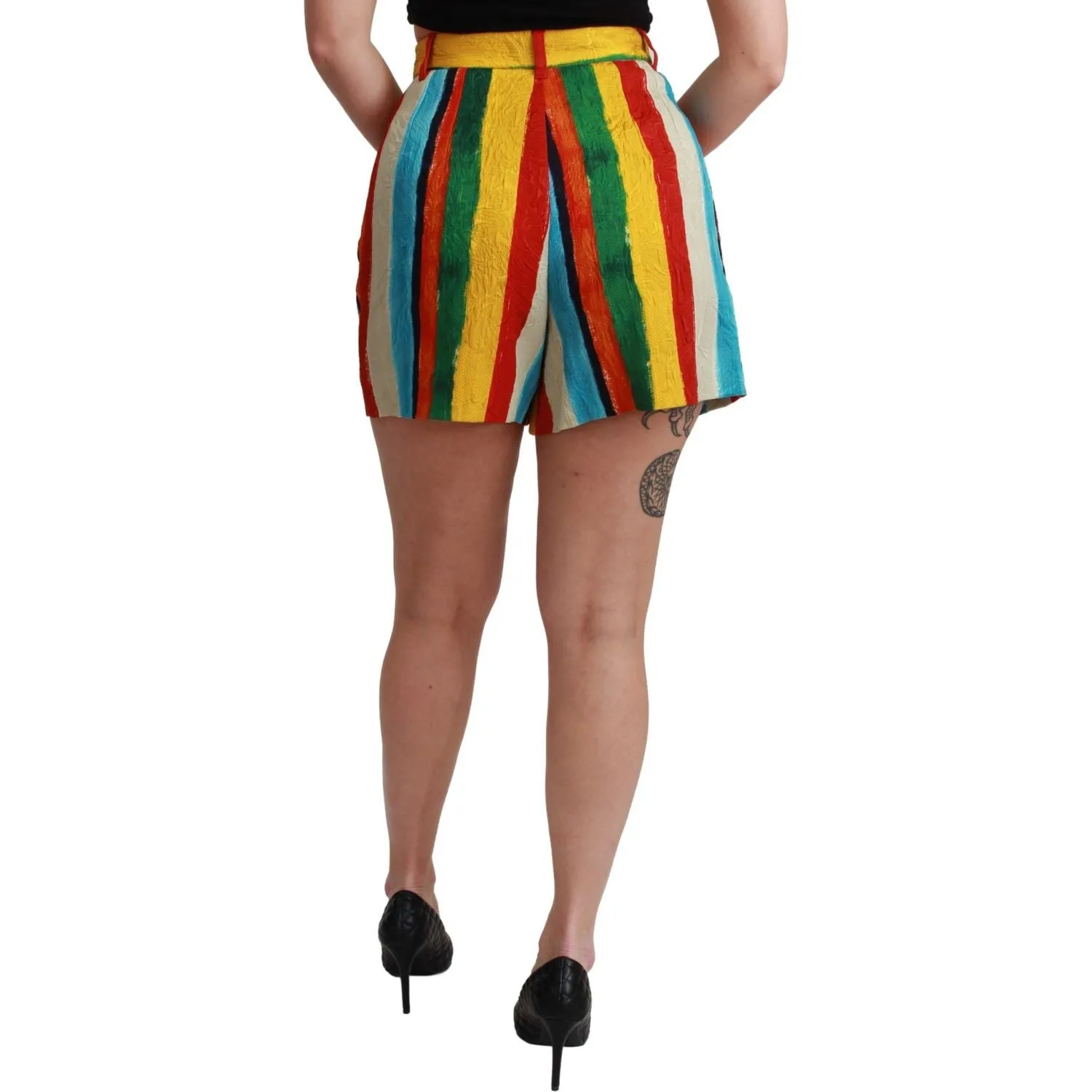 Dolce & Gabbana Multicolor Striped High-Waist Shorts