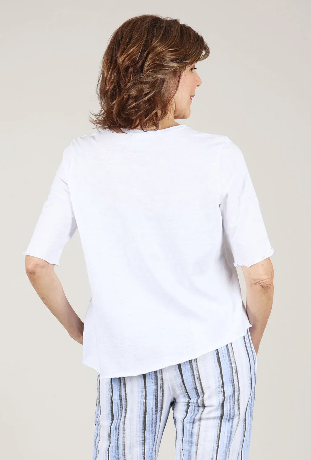 Elbow-Sleeve Pieced Top, White