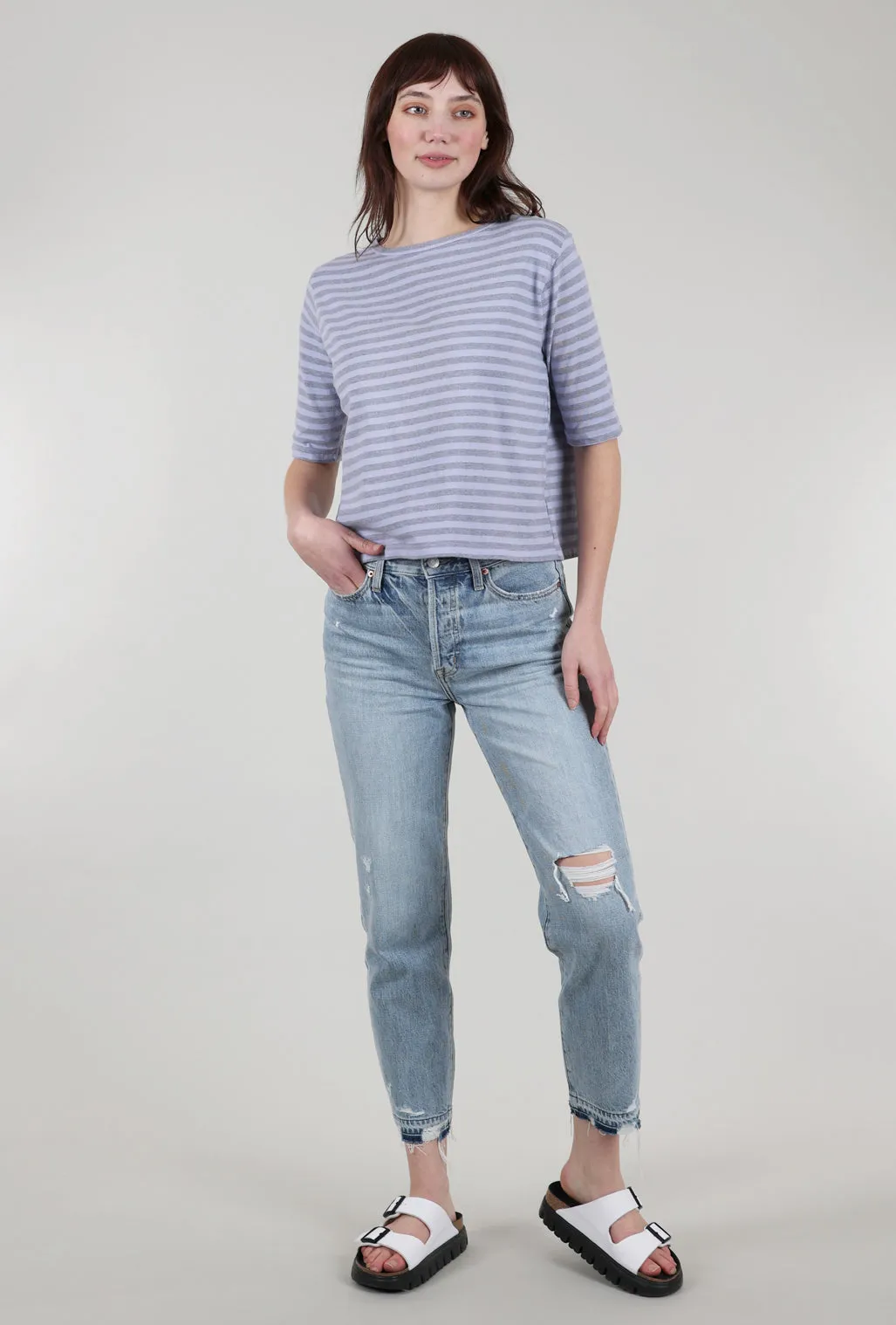 Elbow-Sleeve Stripe Tee, Lavendula