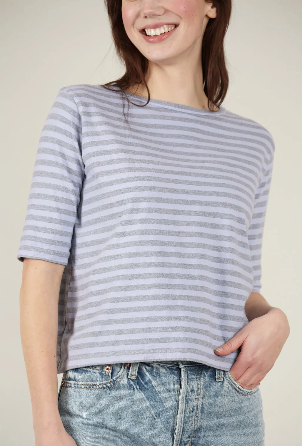 Elbow-Sleeve Stripe Tee, Lavendula