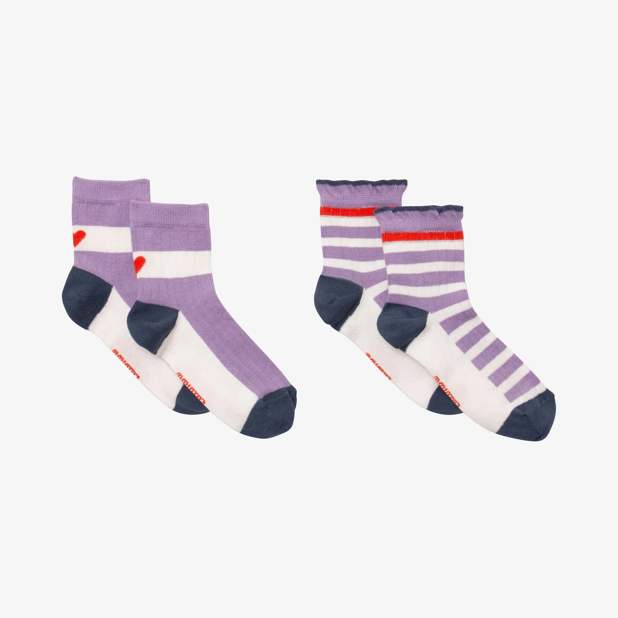 Girls' mauve and ecru 2-pack socks