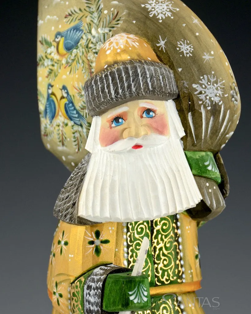 Green and Gold Walking Santa with Scenic Toybag