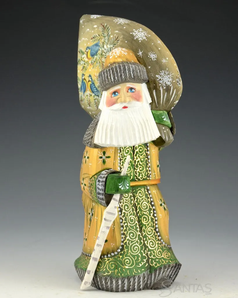 Green and Gold Walking Santa with Scenic Toybag