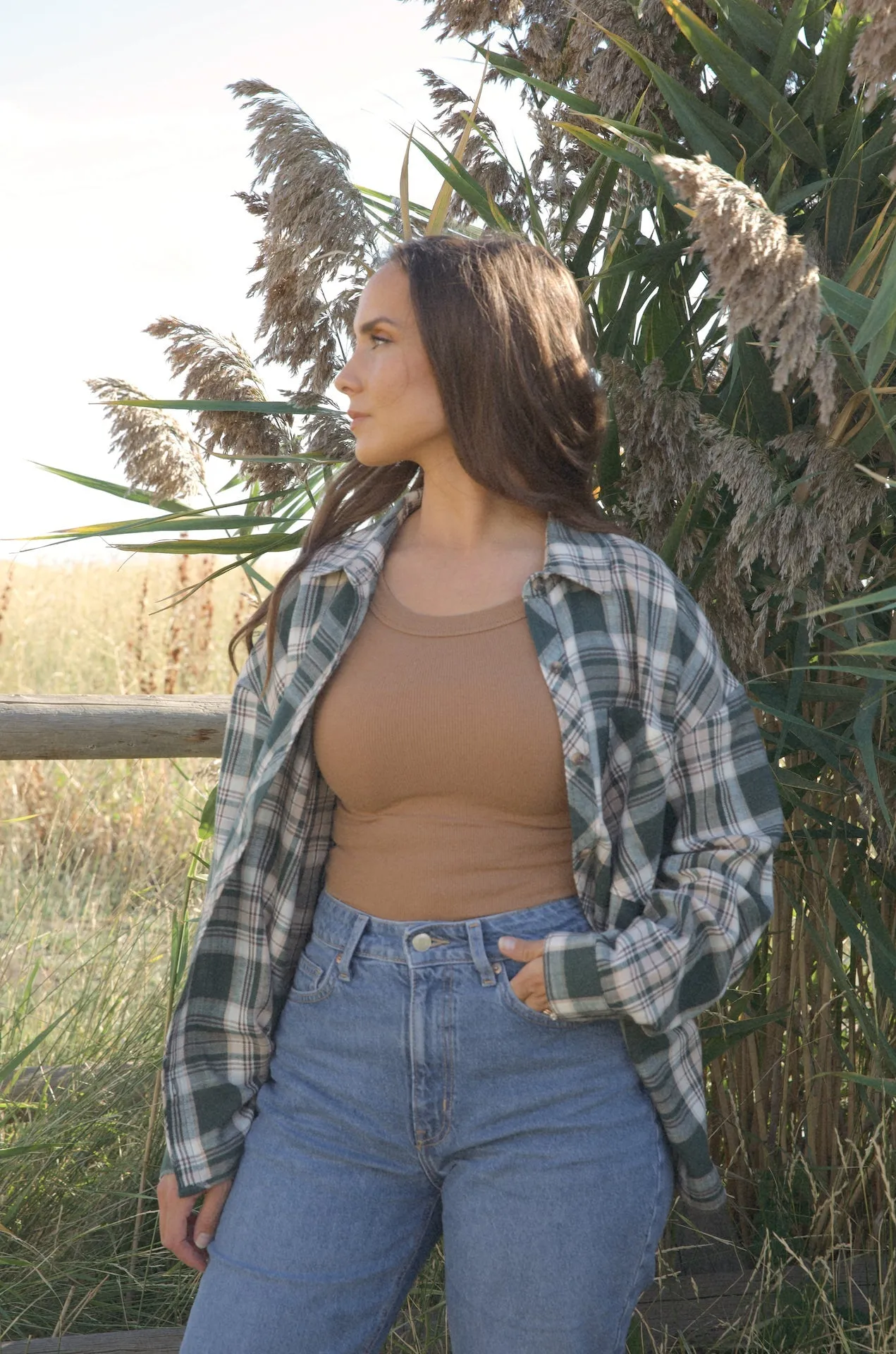 Green Oversized Boyfriend Flannel