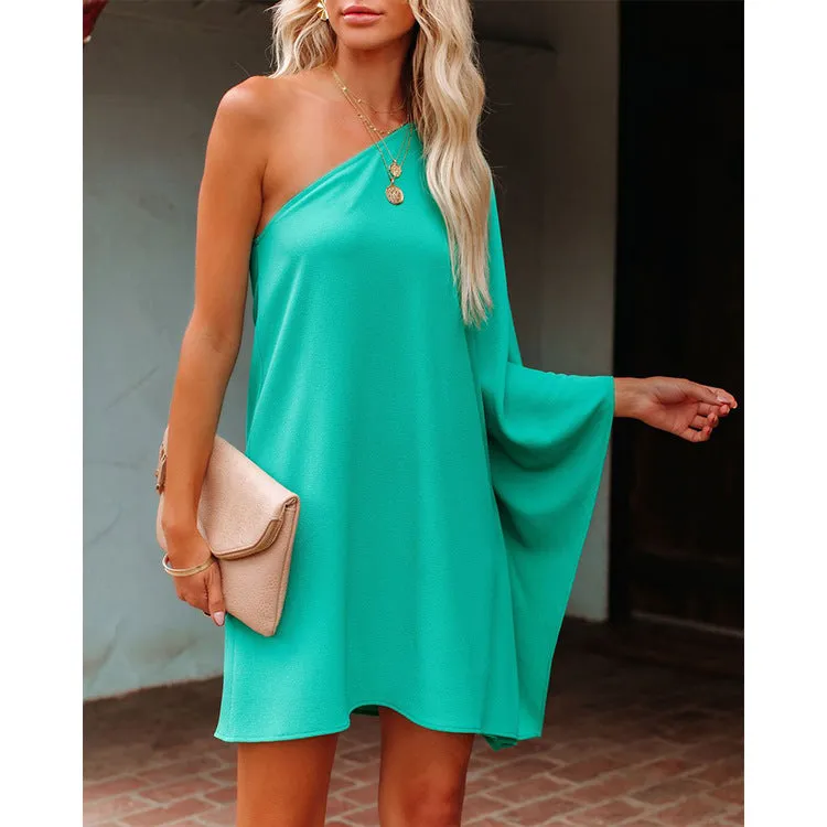 iForgirls Loose One-shoulder Diagonal Dress(8 colors)