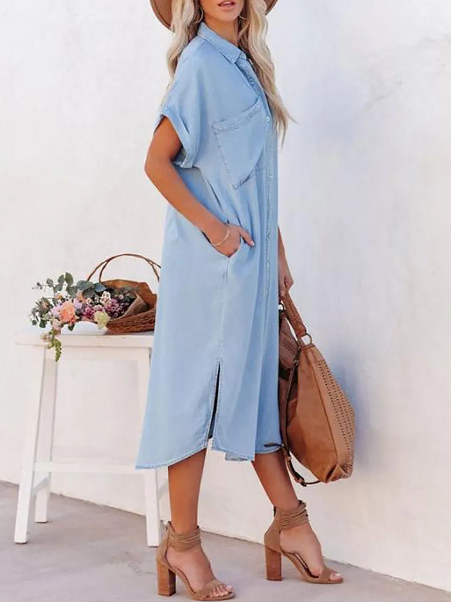 iForgirls Solid Color Denim Dress