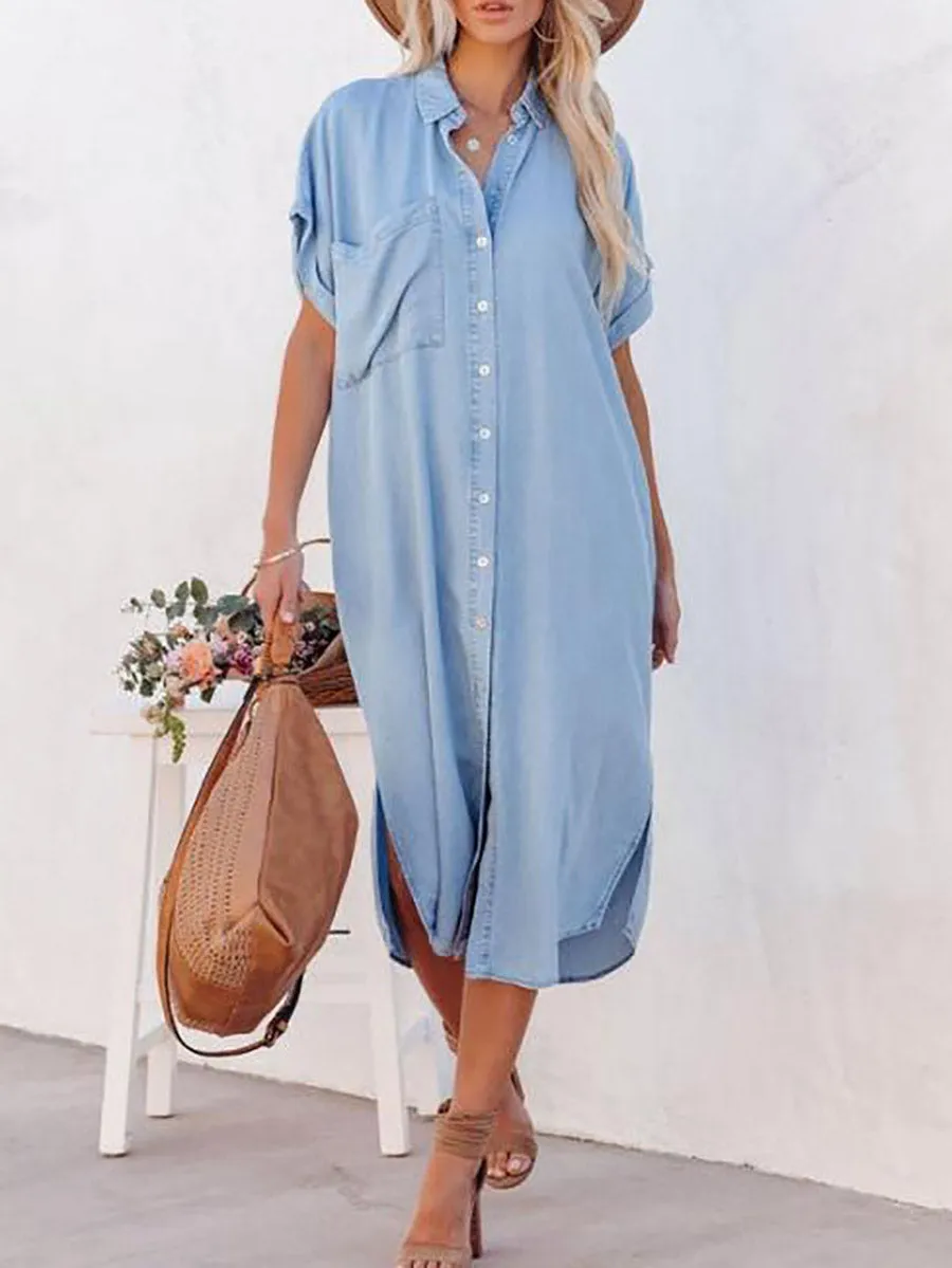 iForgirls Solid Color Denim Dress