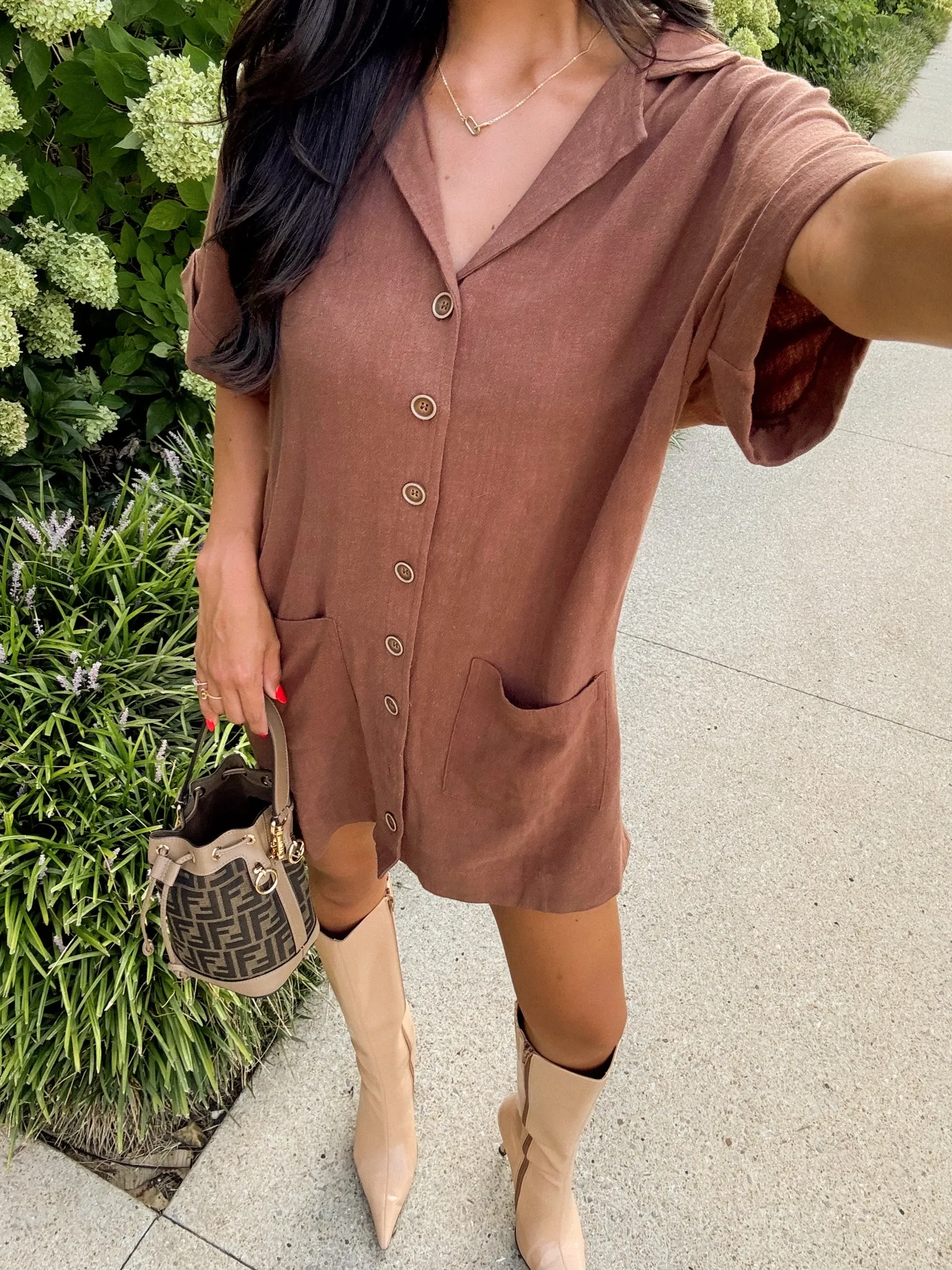 Linen Love Mini Dress in Coffee