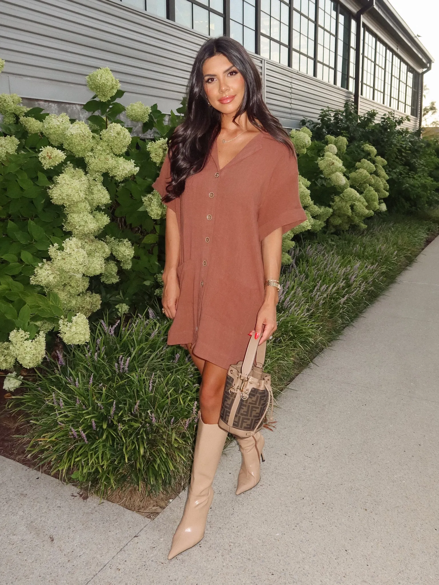 Linen Love Mini Dress in Coffee