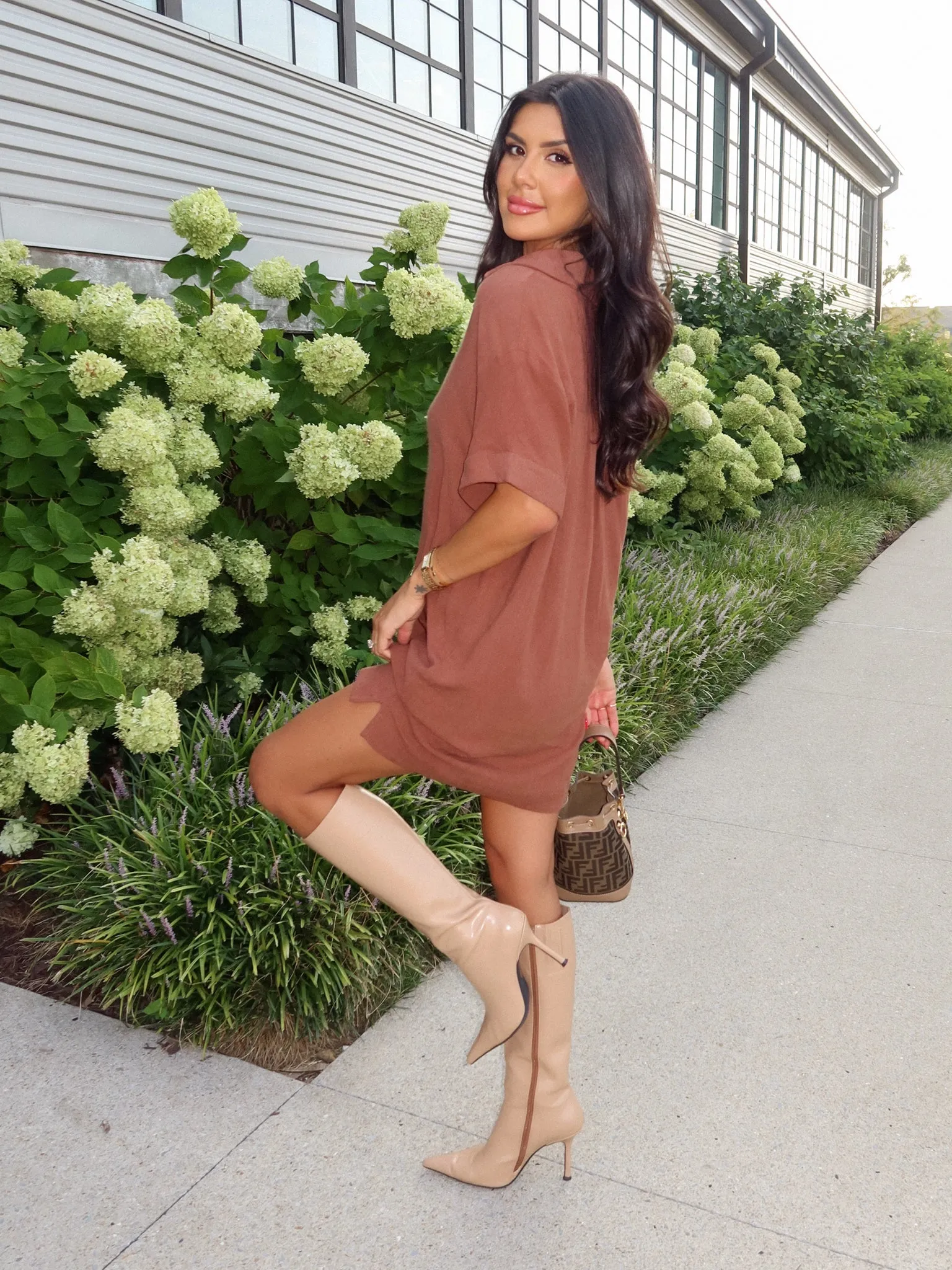 Linen Love Mini Dress in Coffee