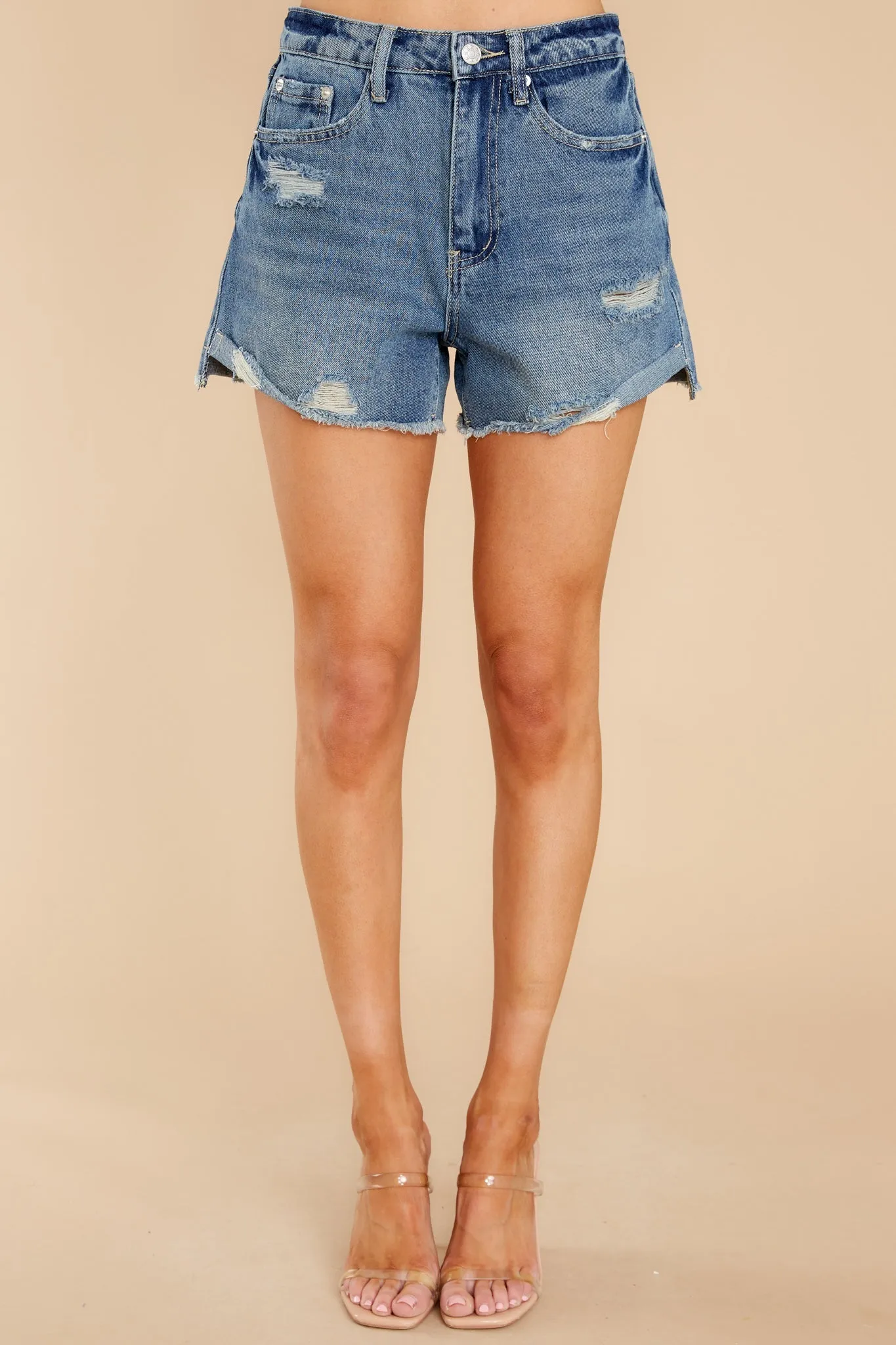 Live Again Medium Wash Distressed Denim Shorts