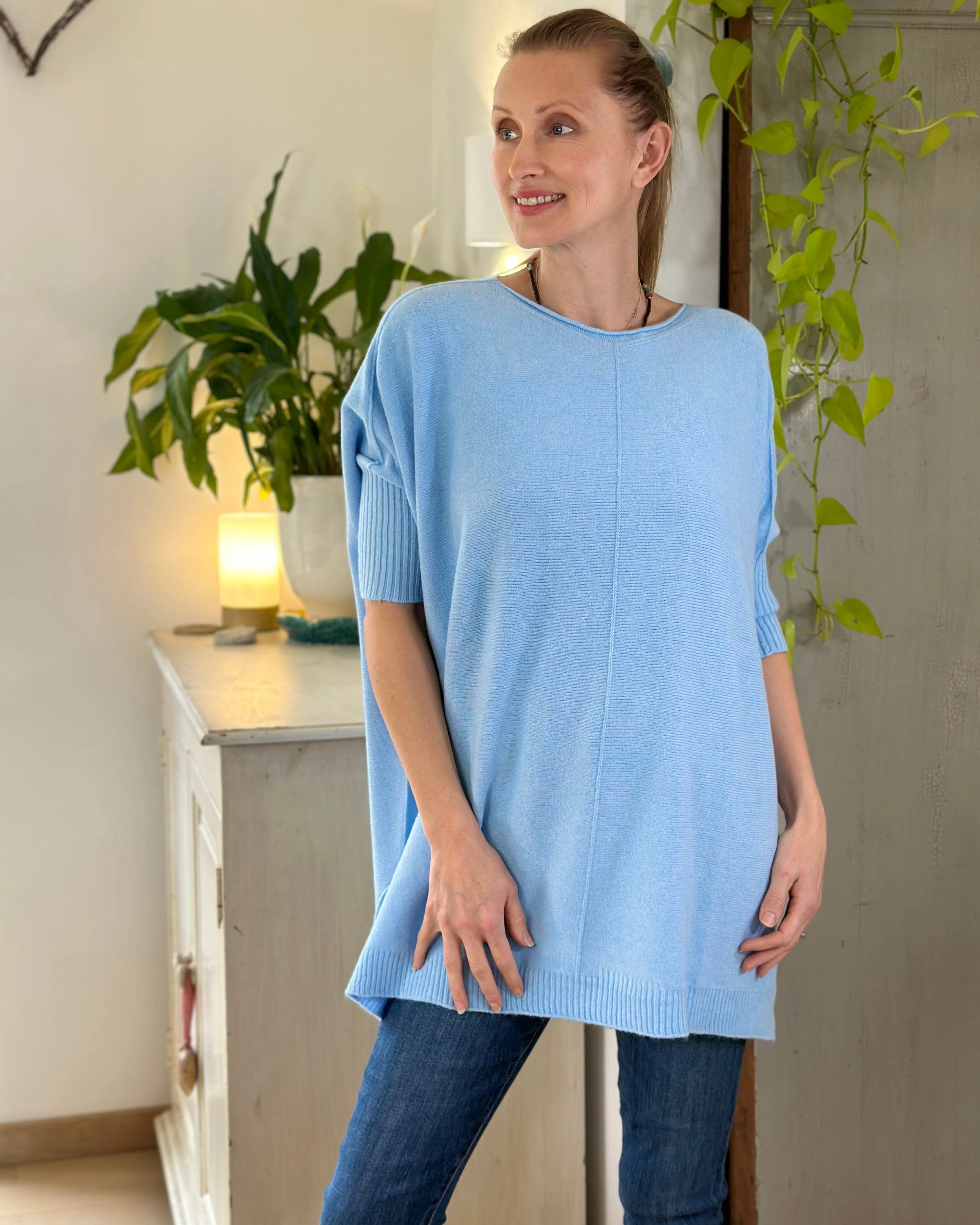 Longline Slouchy Jumper - Blue