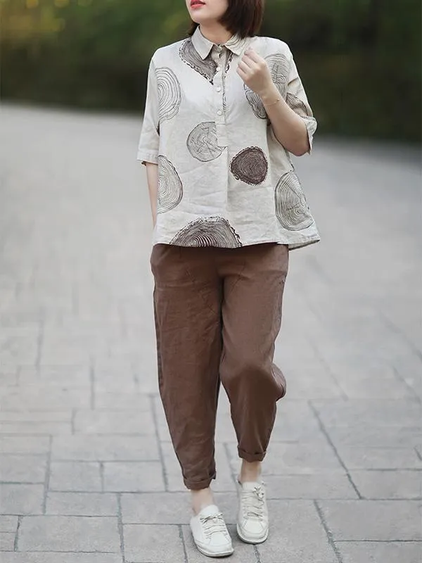 Ramie Cotton Loose Annual Ring Pattern Shirt Tops