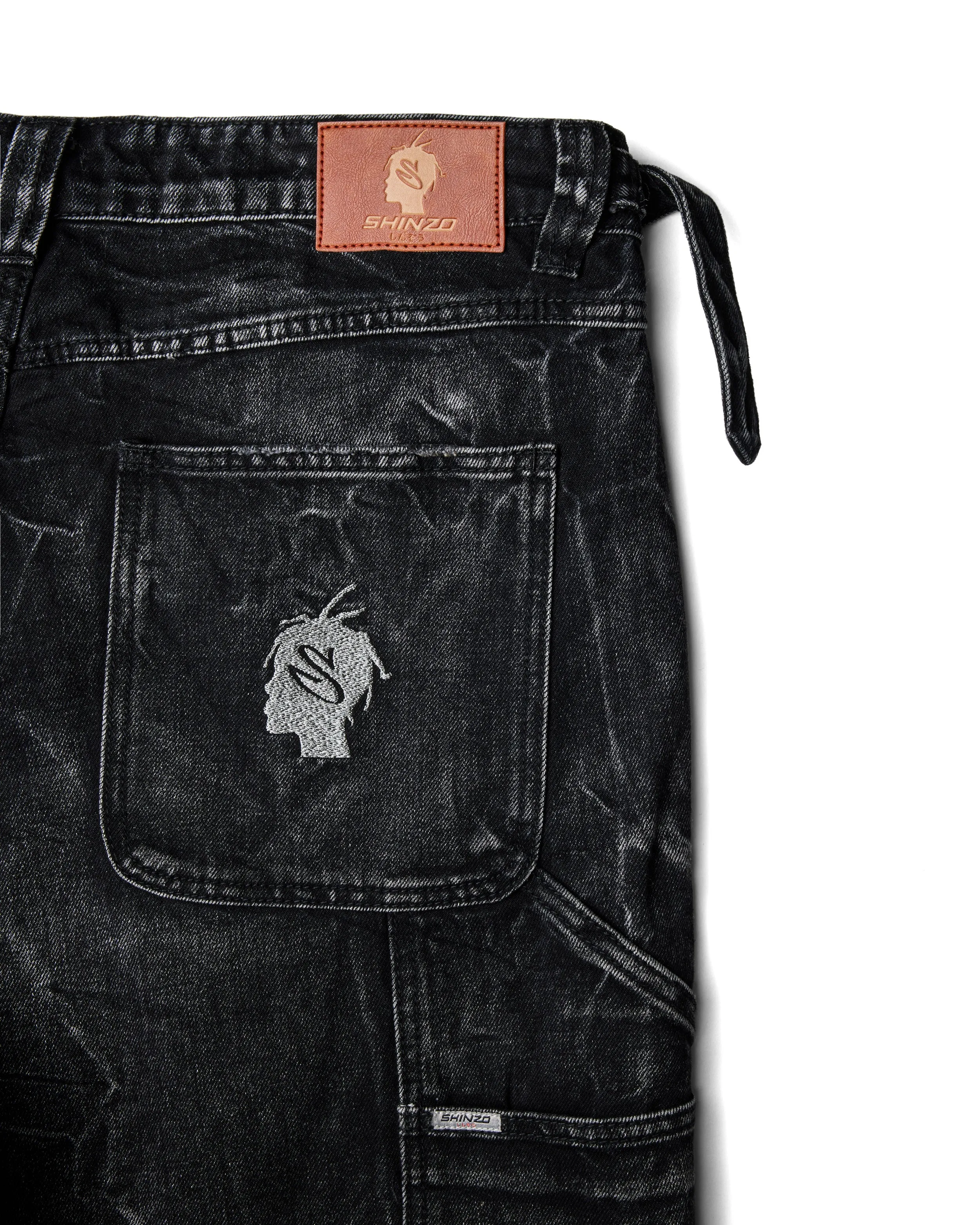 Sagyōgi Black Washed Phat Cut Denim Shorts