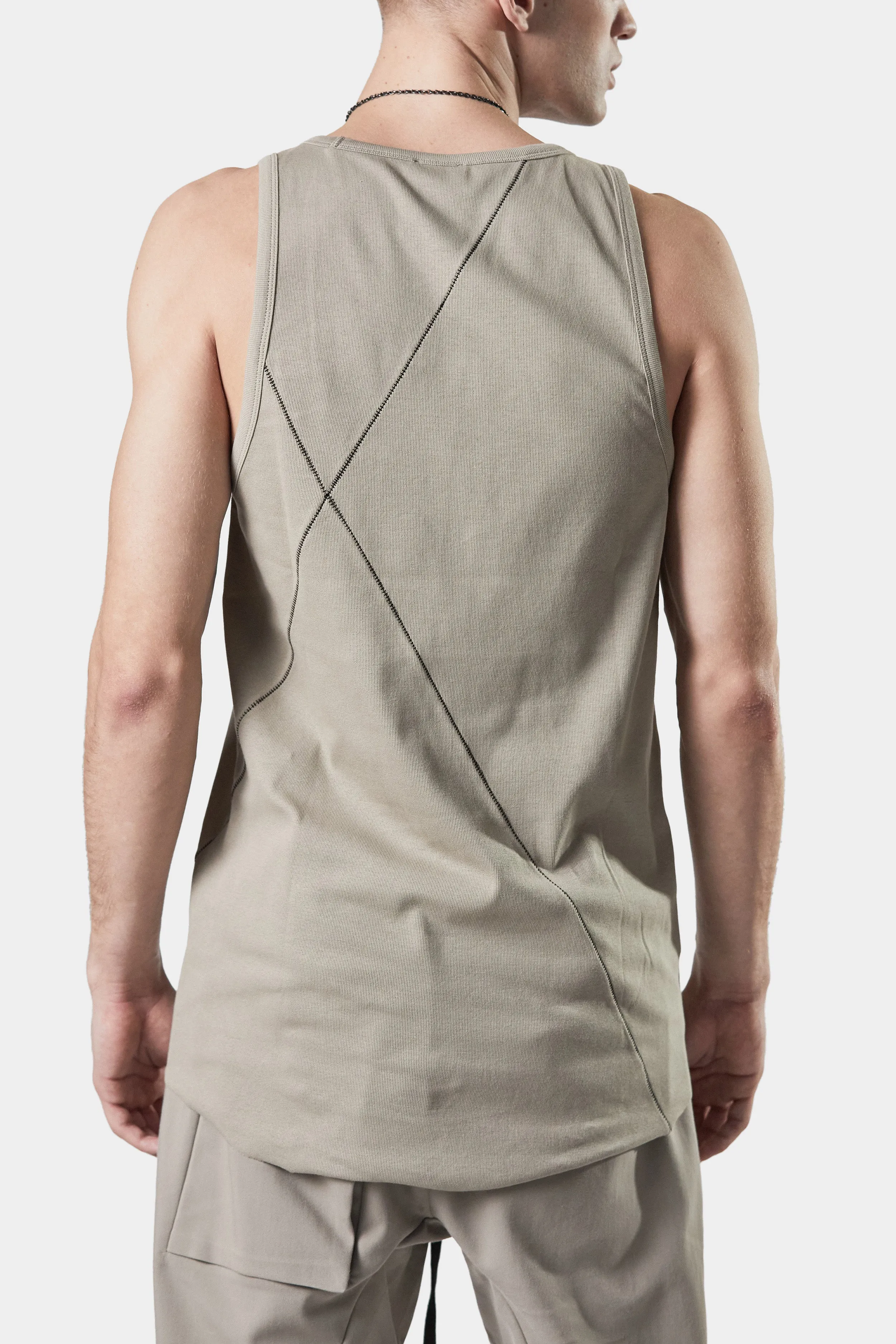 Scar-stitch cotton tank, Beige