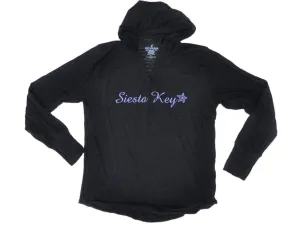 Siesta Key, Florida SAAG Women Black Tri-Blend Long Sleeve Hooded T-Shirt