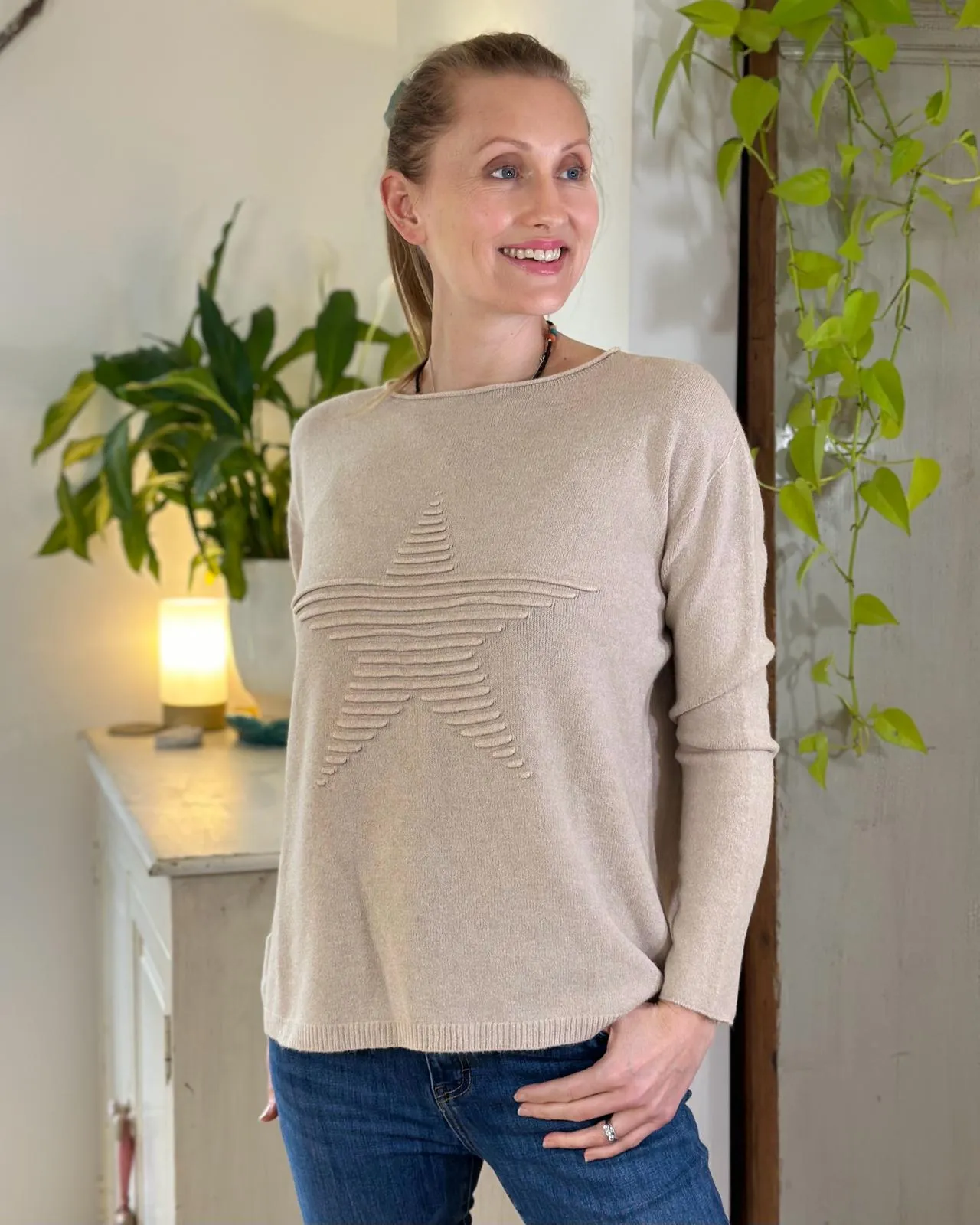 Soft Knit Appliqué with Star Jumper - Beige