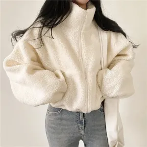 Stand-up Collar Thermal Faux Lamb Fur Sweater