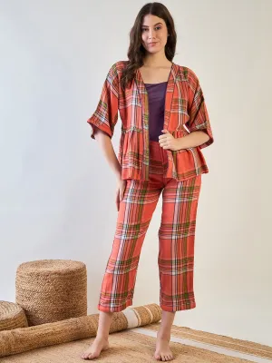 Stylish Cotton 3 Piece Kaftan and Pyjama Set