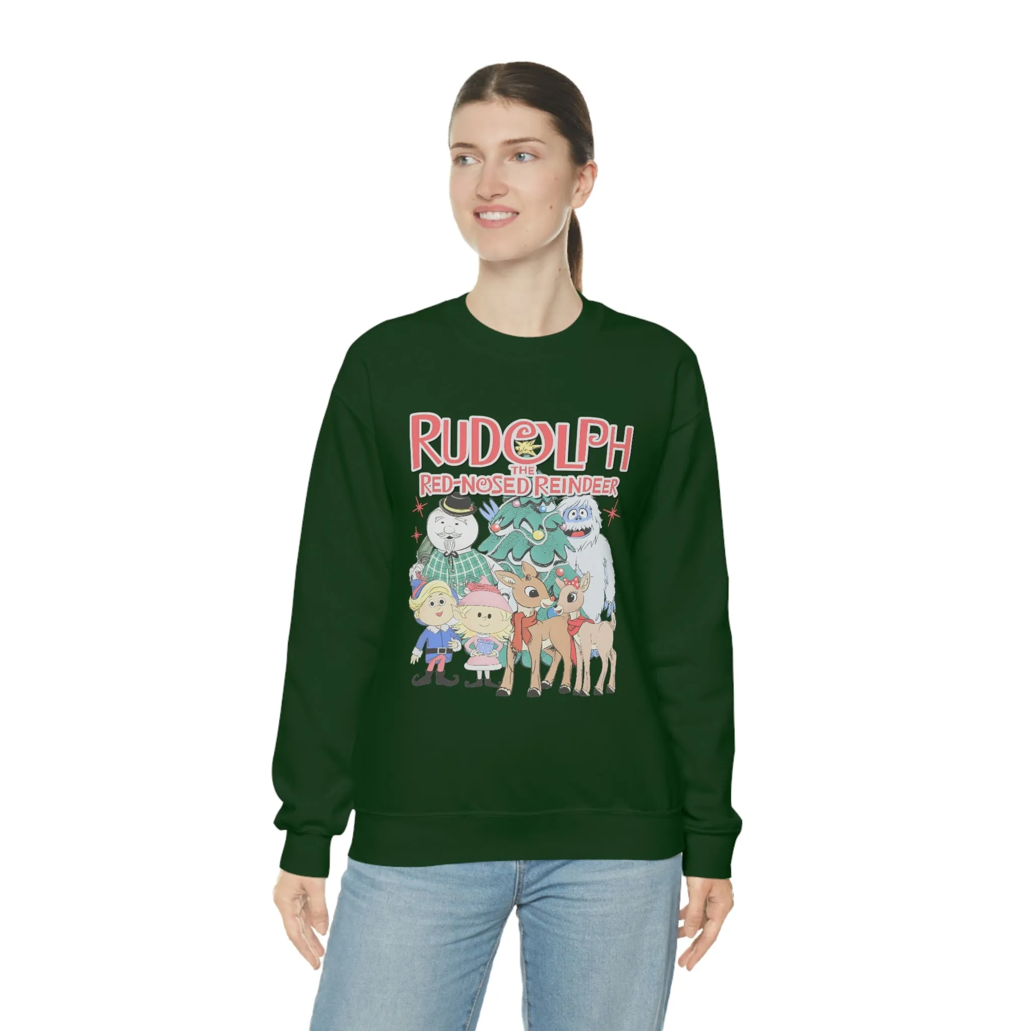 Throwback Rudolph Christmas Shirt Womens Unisex Heavy Blend Crewneck Sweatshirt