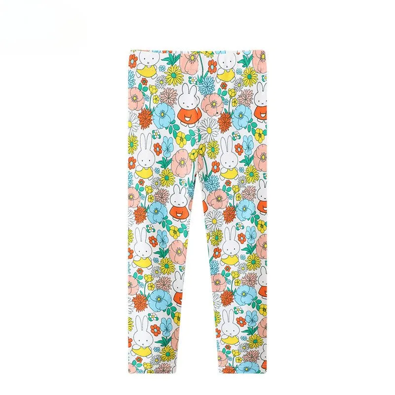 Toddler/Kid Girl's Bunny and Flowers Print Design Leggings