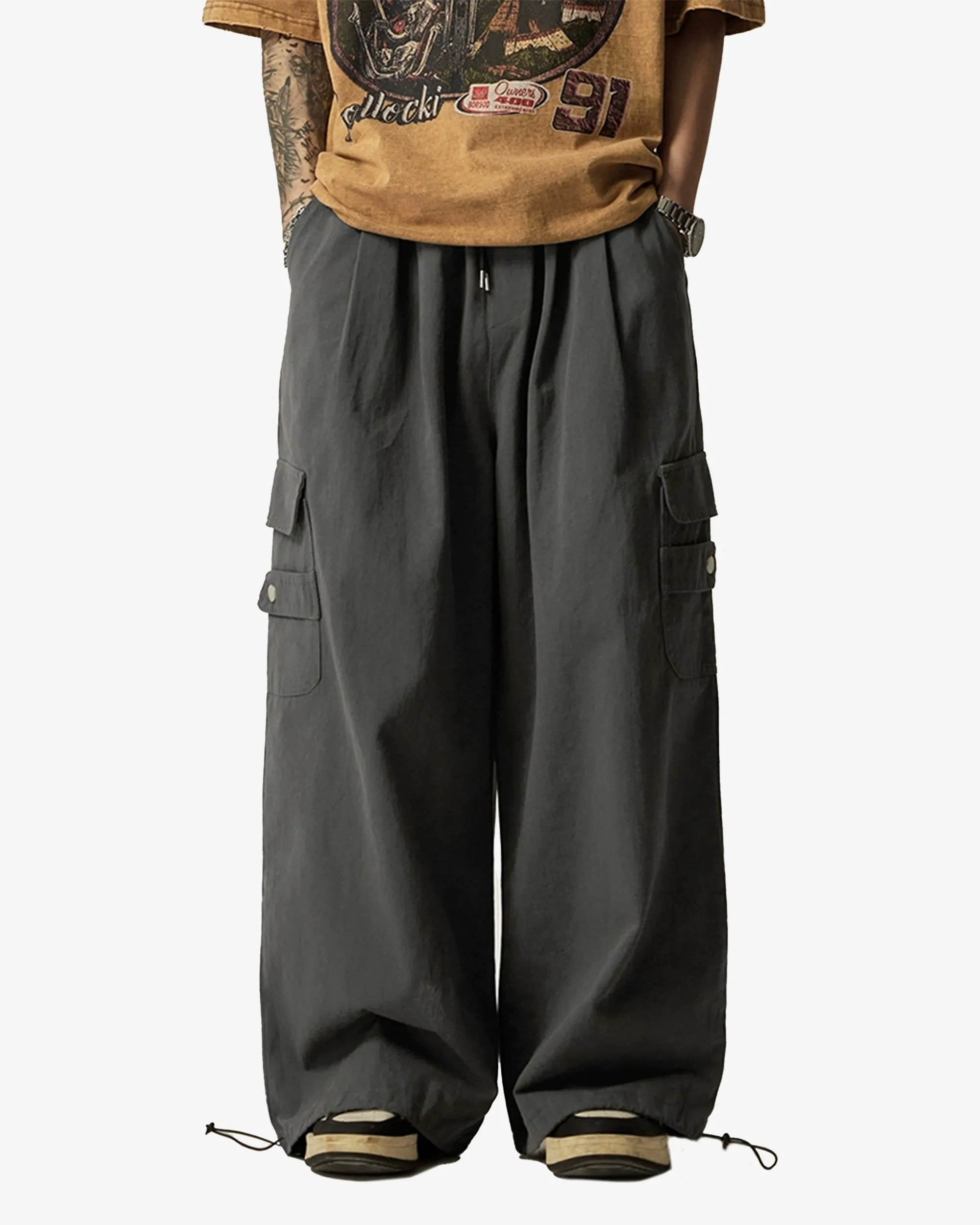 Ultra Wide Straight Fit Cuffed Cargo Pants