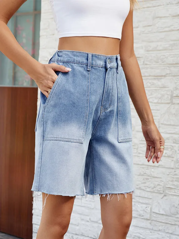 Women's new style washed casual gradient denim shorts