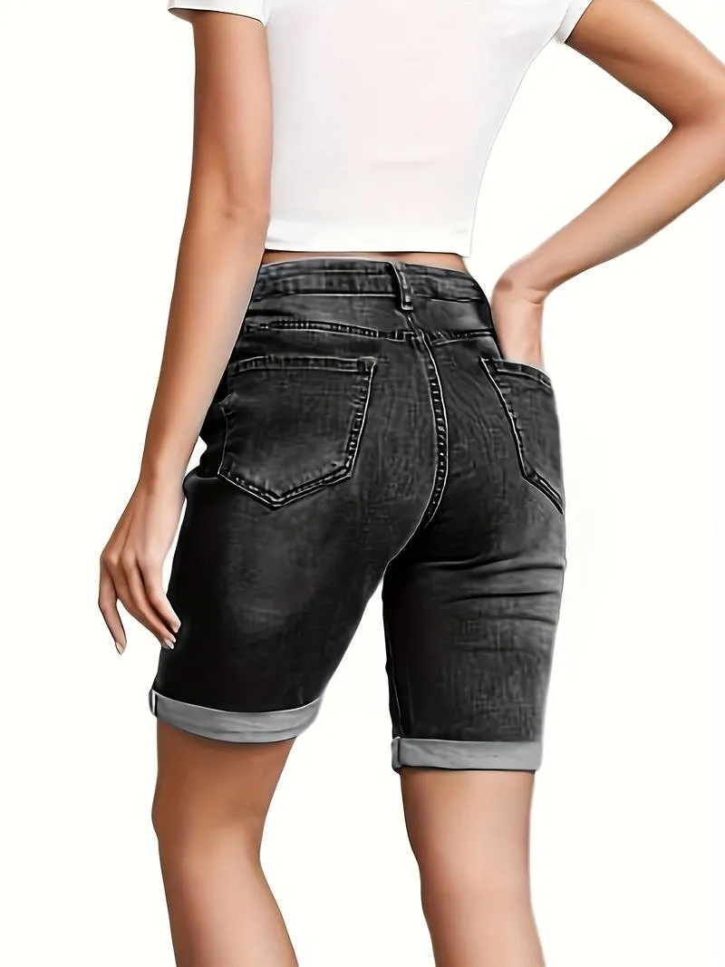 Xyla - Slim Fit Rolled Denim Shorts