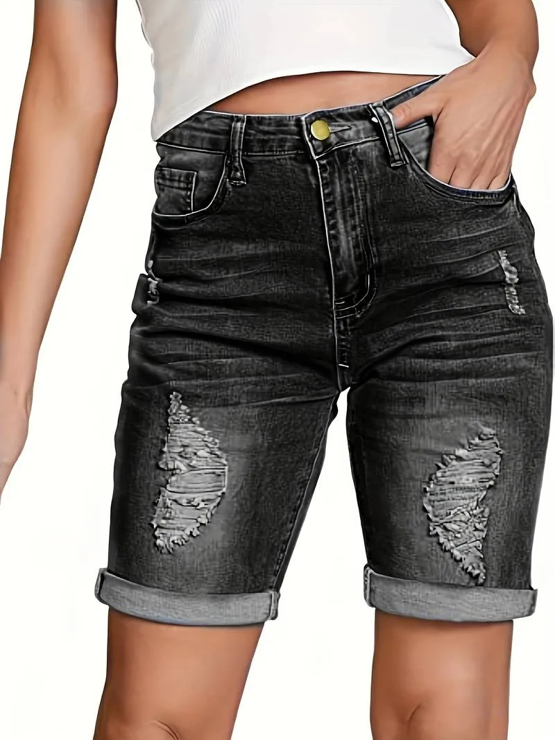 Xyla - Slim Fit Rolled Denim Shorts